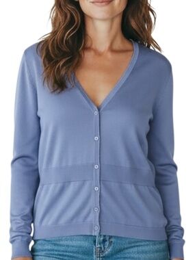 Pendleton Blue Purple Silk Blend Fine Knit Cardigan V-Neck Sweater Petite M